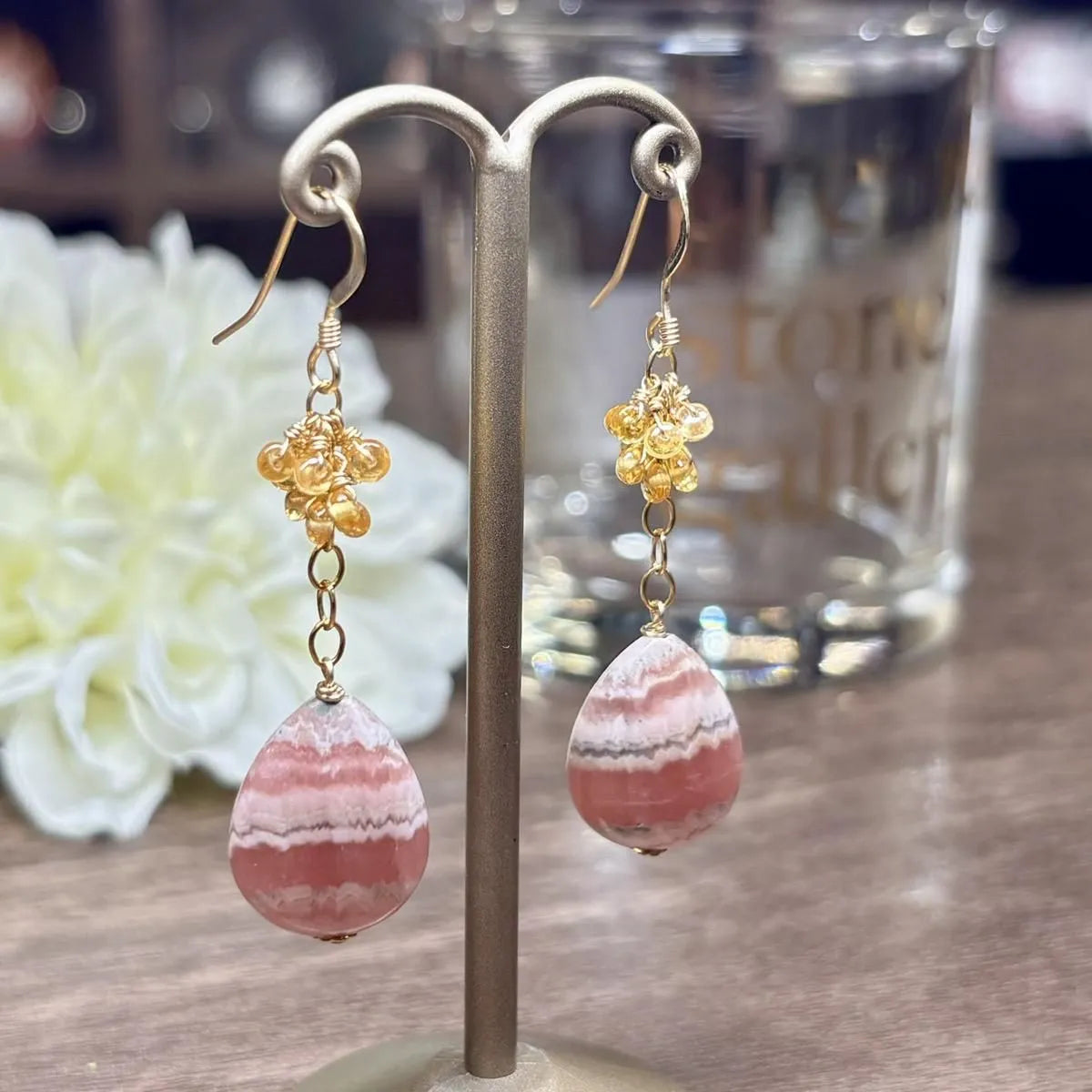 天然石ピアス(インカローズ、スペサルティンガーネット) #RK072