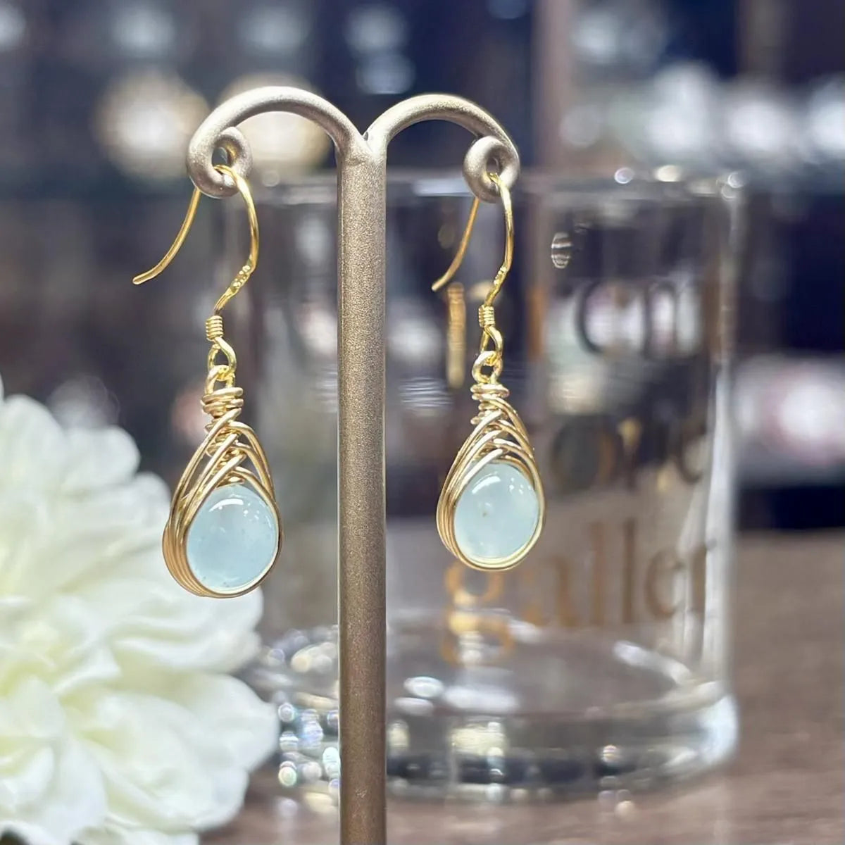 天然石ピアス(アクアプレーズ) #RK073