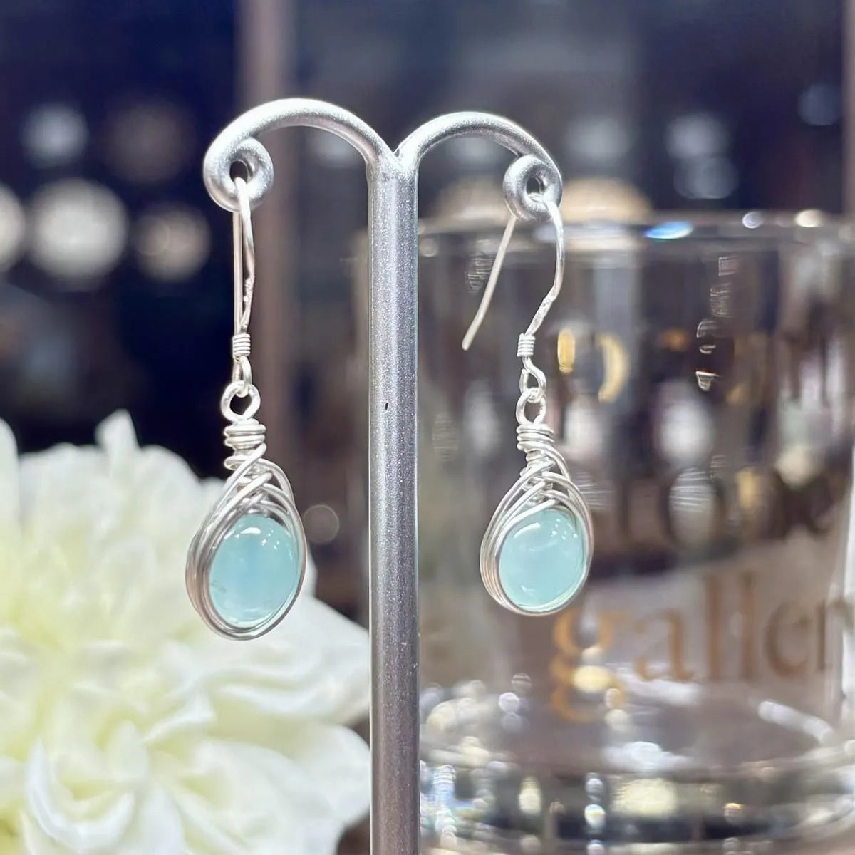 天然石ピアス(アクアプレーズ) #RK074