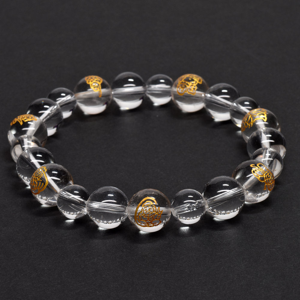 七福神(水晶)×天然水晶 彫刻「七福神」カットビーズ ブレスレット 10mm #PM764