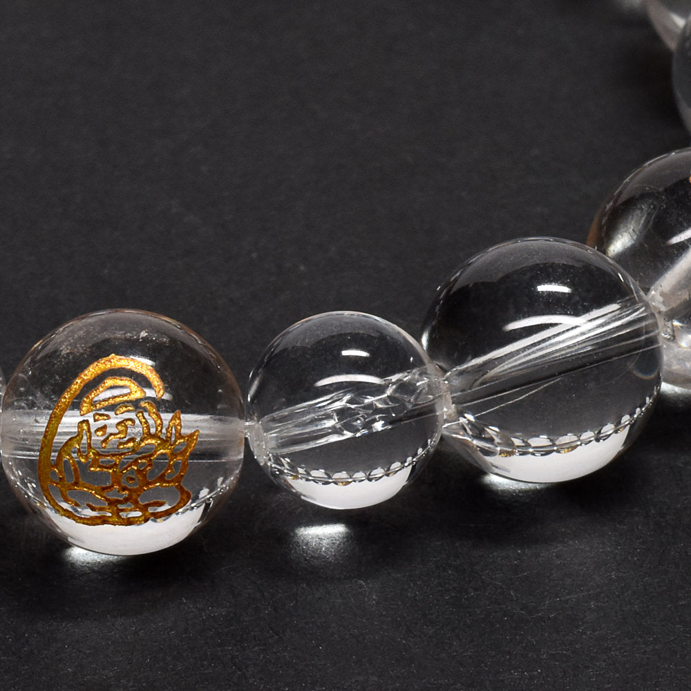 七福神(水晶)×天然水晶 彫刻「七福神」カットビーズ ブレスレット 10mm #PM764