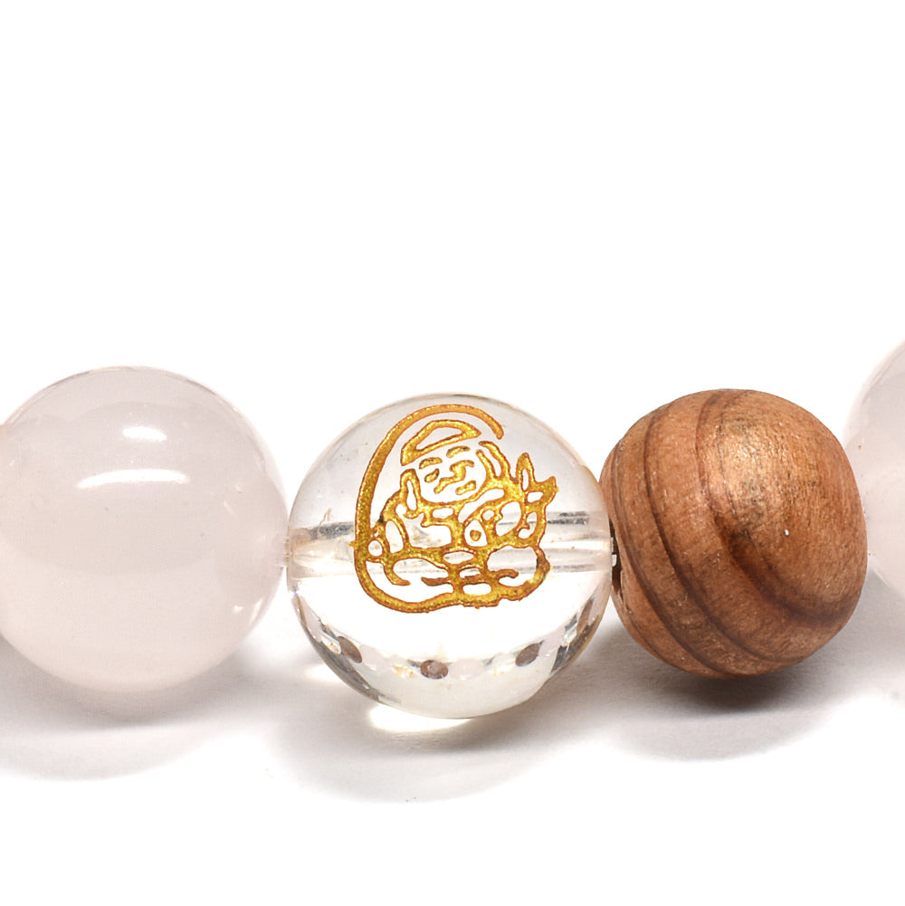 七福神水晶×屋久杉×ローズクォーツ 彫刻「七福神」カットビーズ ブレスレット 10mm #PM7701