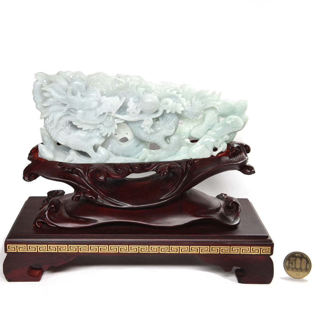 翡翠 「龍」 彫刻置物 幅255x高さ195×奥行100mm #PM800