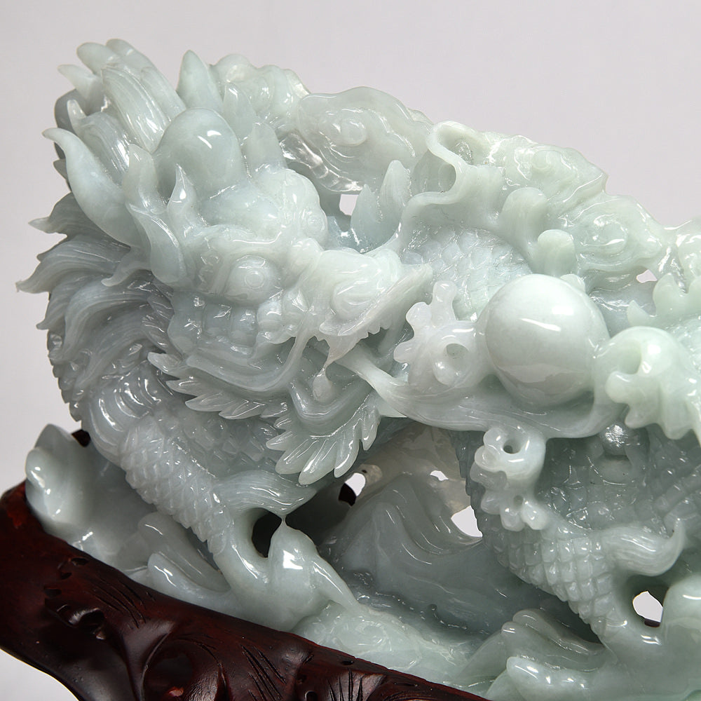 翡翠 「龍」 彫刻置物 幅255x高さ195×奥行100mm #PM800