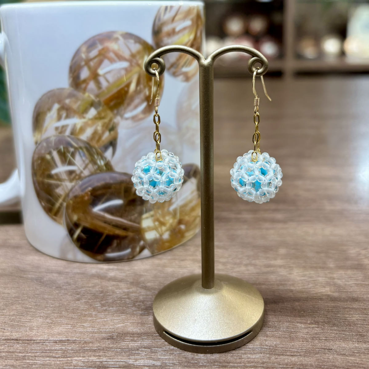 天然石ピアス(水晶、ターコイズ) #QL023