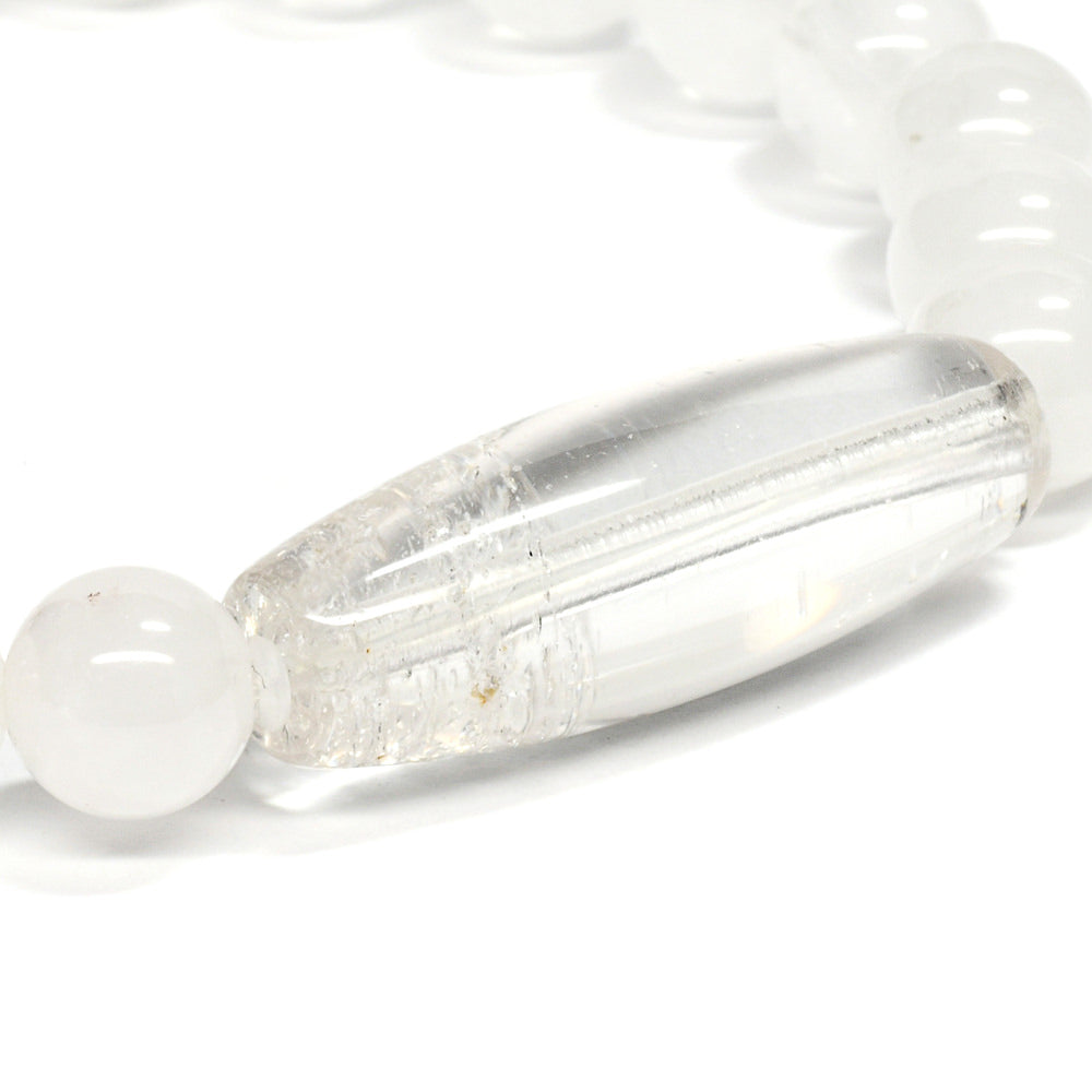 ヒマラヤ水晶 天珠&ラウンドカットビーズ ブレスレット 30.4x10.6/8.5mm #RC114