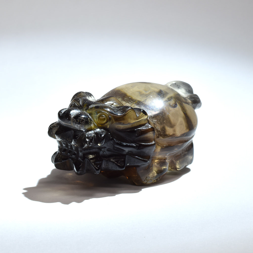 スモーキークォーツ 龍亀 彫刻置物 46x28x20mm #RD265