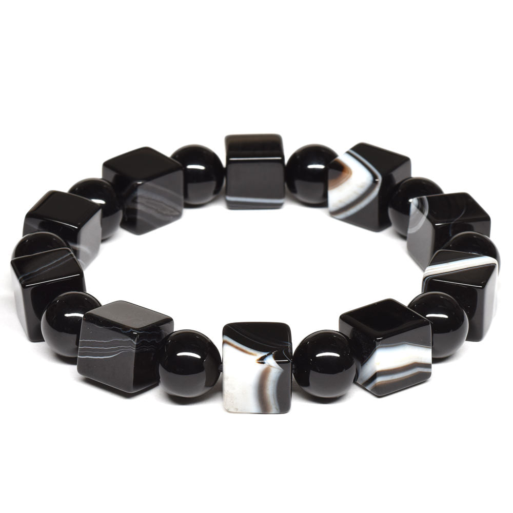 オニキス スクエア＋ラウンドカットビーズ ブレスレット 10+10mm