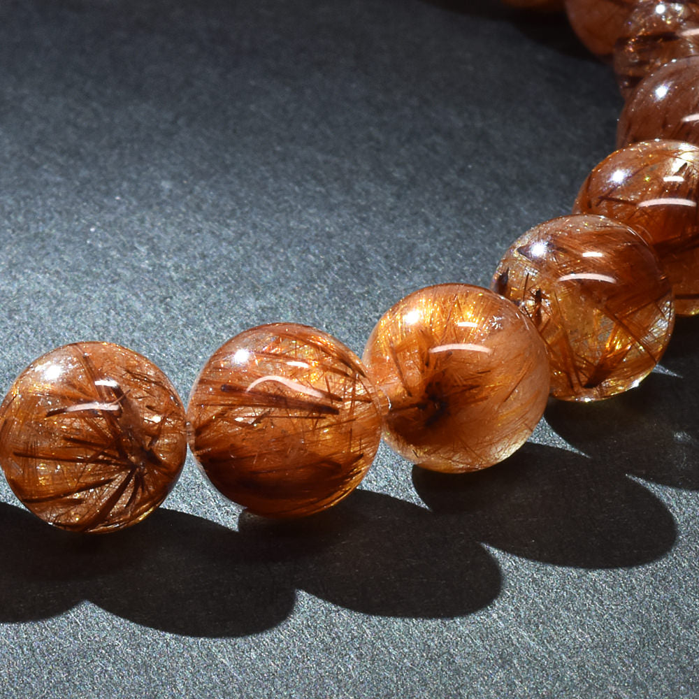 オレンジブラウンルチルクォーツ ブレスレット 8.5-9mm #RM095