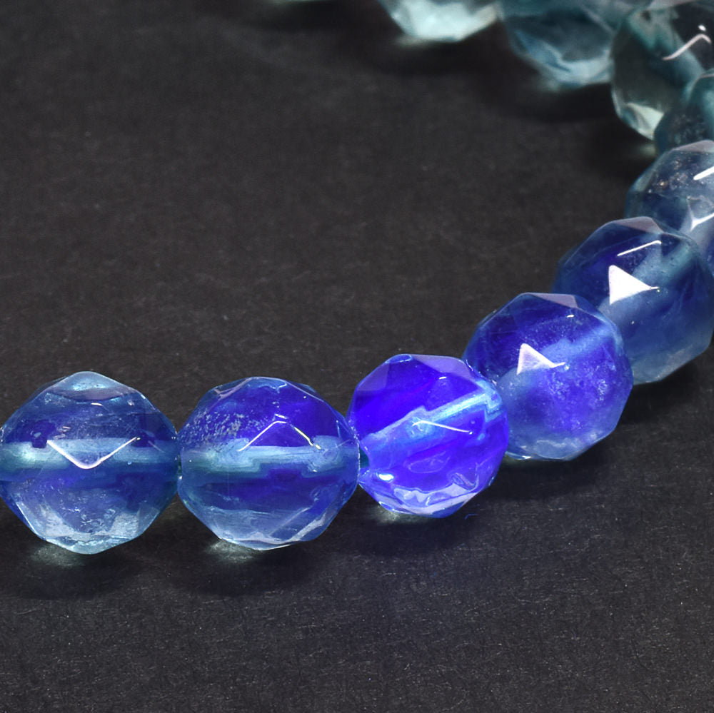 ブルーグリーンフローライト カットカットビーズ ブレスレット 8mm #RM111