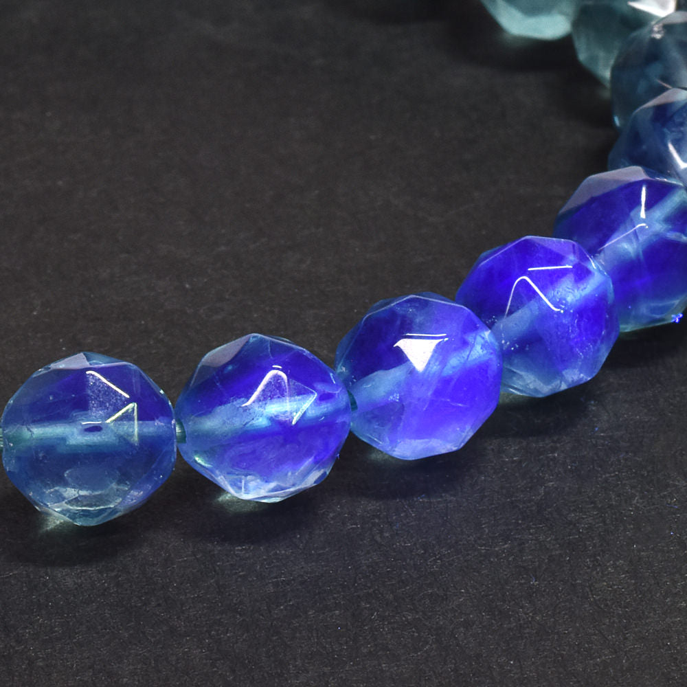 ブルーグリーンフローライト カットカットビーズ ブレスレット 8mm #RM112