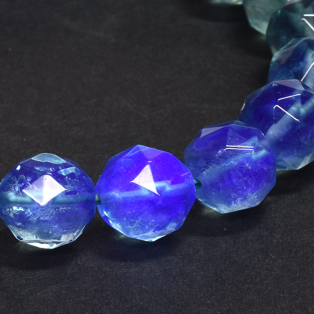 ブルーグリーンフローライト カットカットビーズ ブレスレット 9mm #RM114