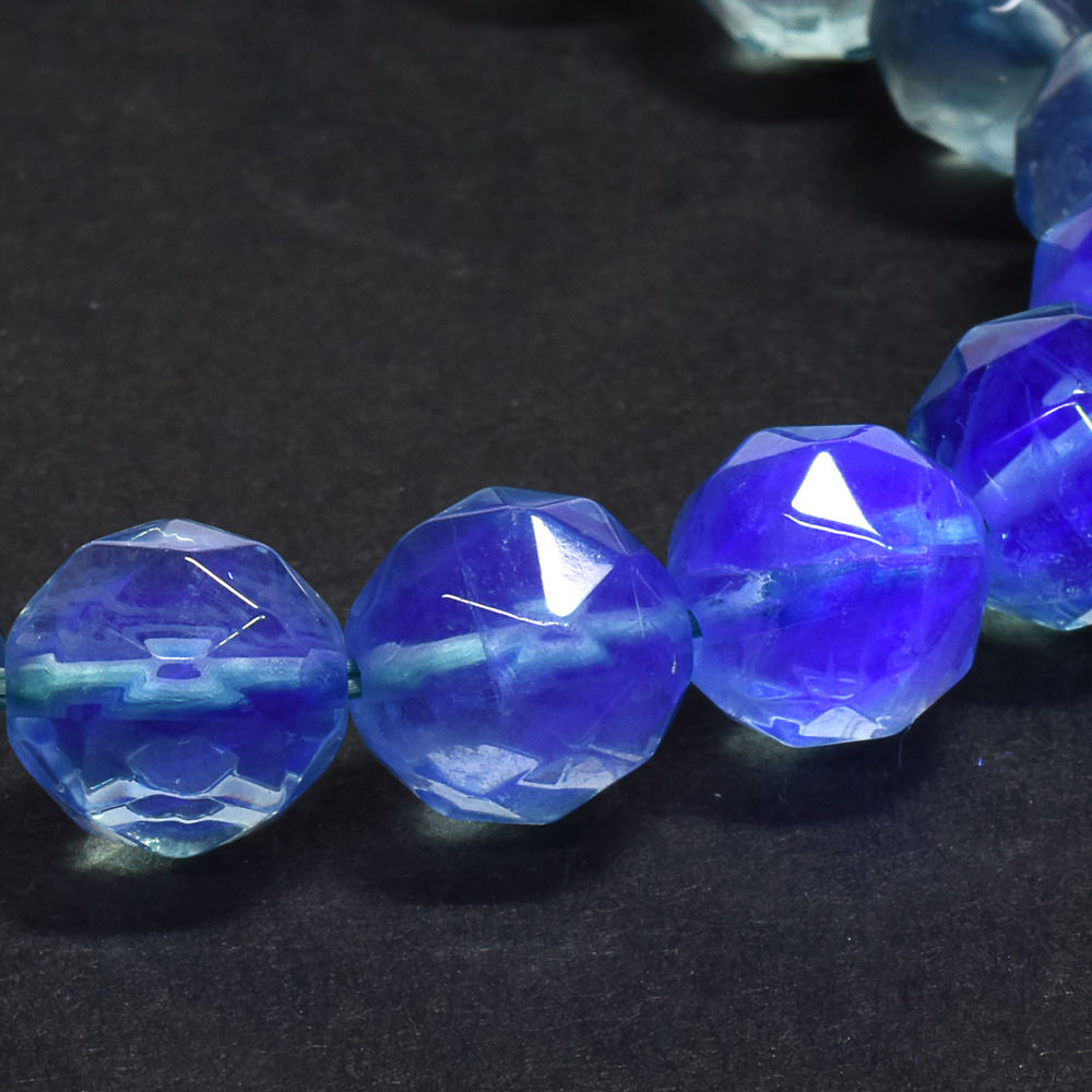 ブルーグリーンフローライト カットカットビーズ ブレスレット 9.5mm #RM115