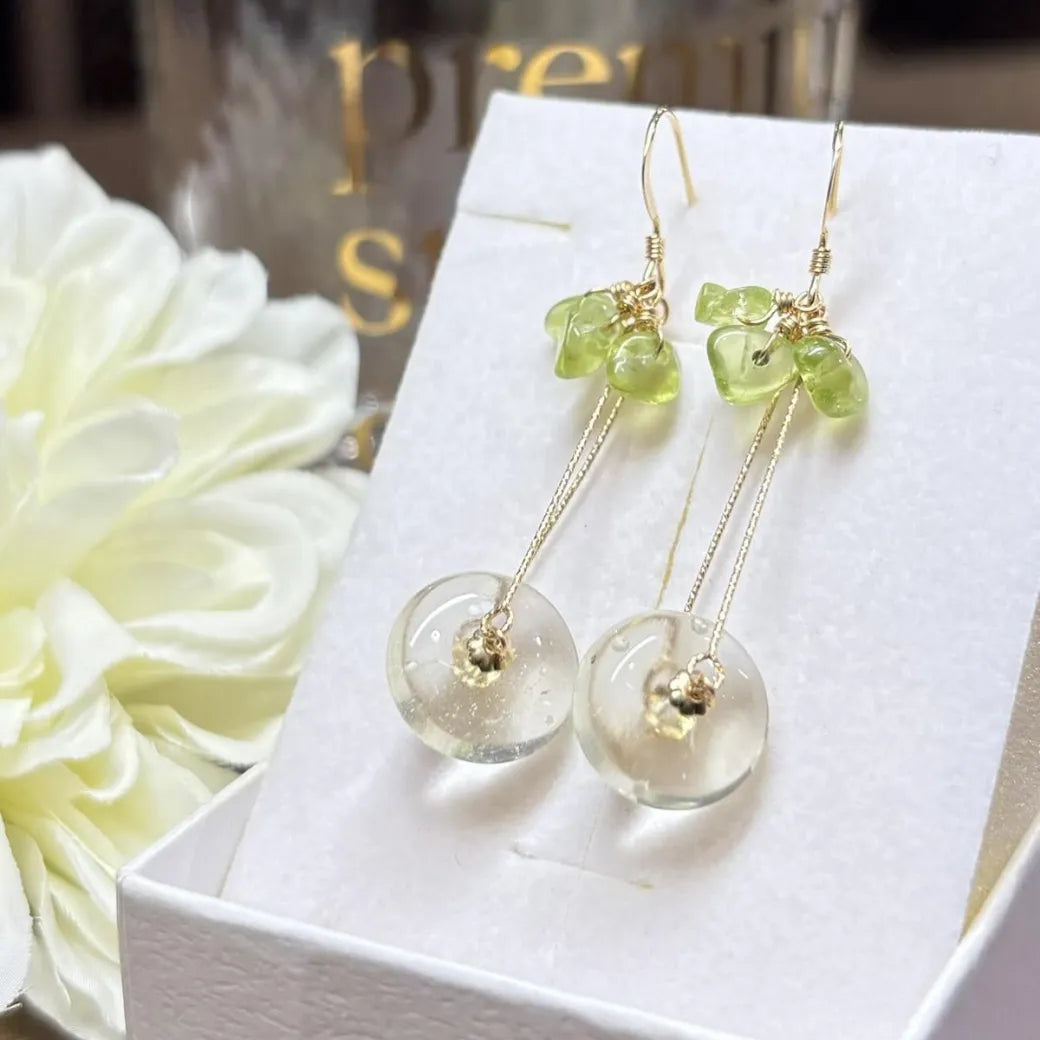 天然石ピアス（リビアングラス、ペリドット） #RK069