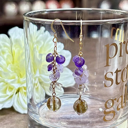 天然石ピアス（ゴールドルチルクォーツ、アメジスト） #RK071