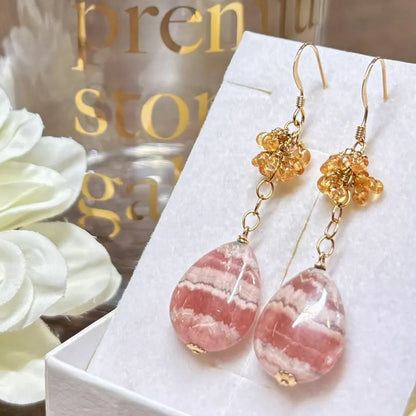 天然石ピアス（インカローズ、スペサルティンガーネット） #RK072