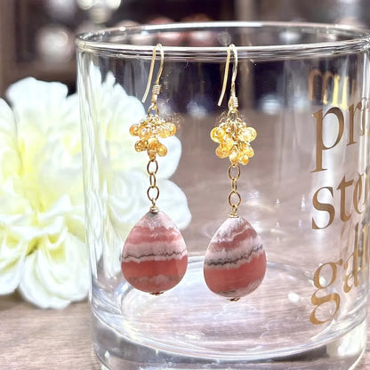 天然石ピアス（インカローズ、スペサルティンガーネット） #RK072