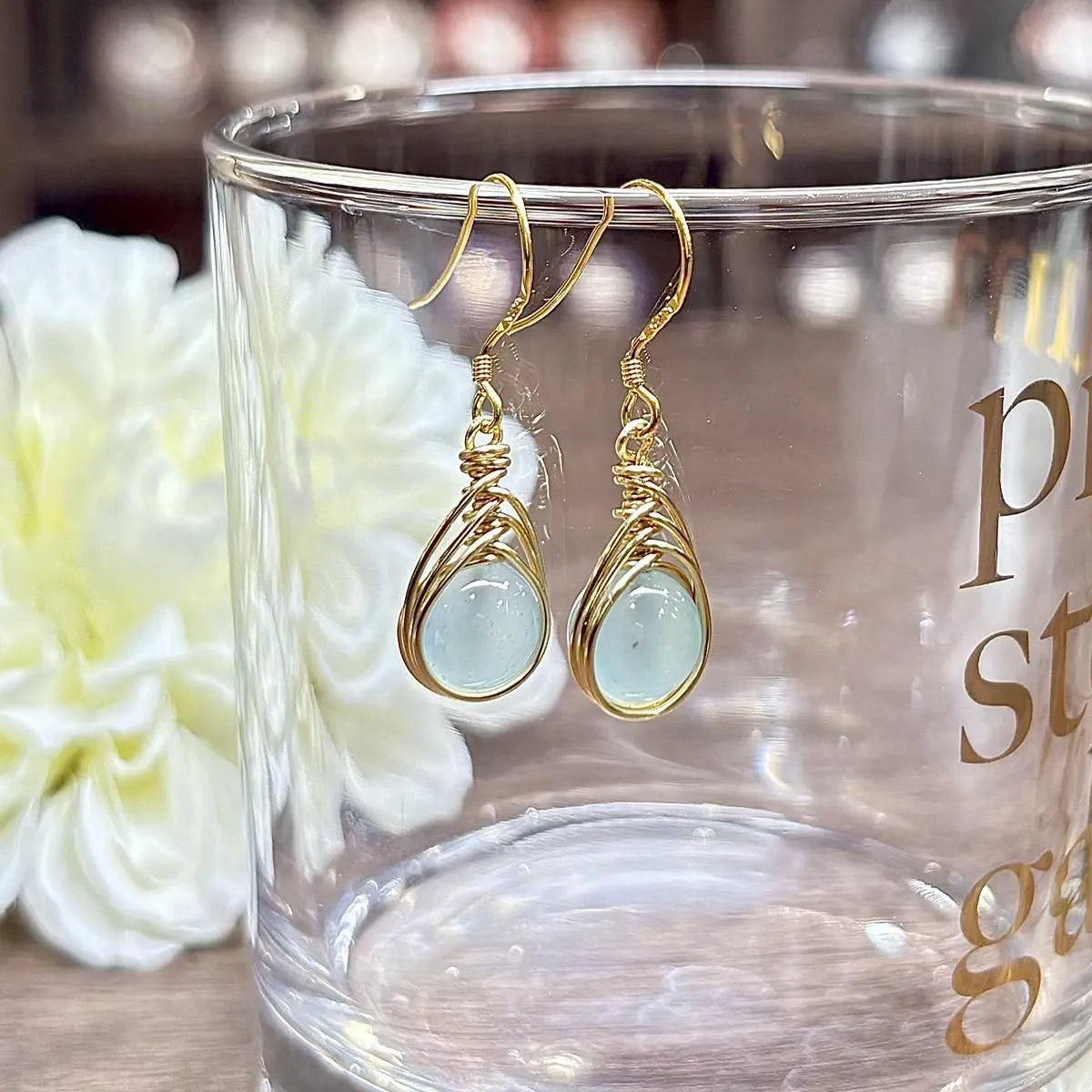 天然石ピアス（アクアプレーズ） #RK073