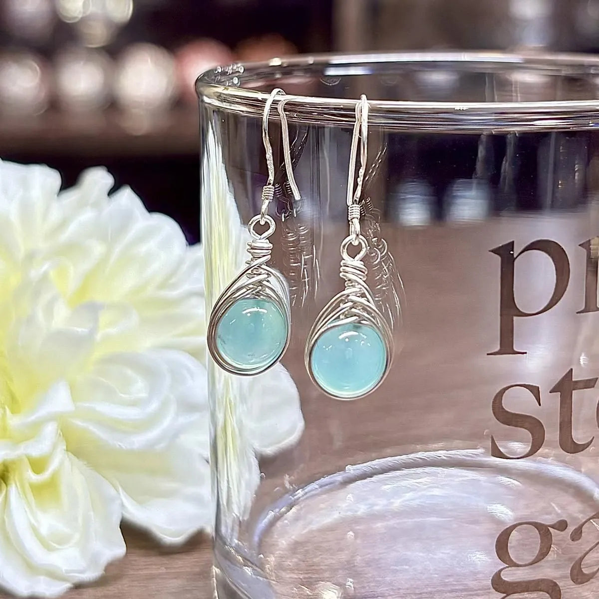 天然石ピアス（アクアプレーズ） #RK074