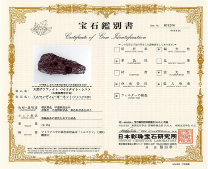 [鑑別付]アメリカ・レッドエンバーズ鉱山産ガーネットオングラファイト 原石 53.1x121x20.3mm #SE297