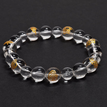 七福神(水晶)×天然水晶 彫刻「七福神」カットビーズ ブレスレット 10mm #PM764