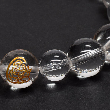 七福神(水晶)×天然水晶 彫刻「七福神」カットビーズ ブレスレット 10mm #PM764