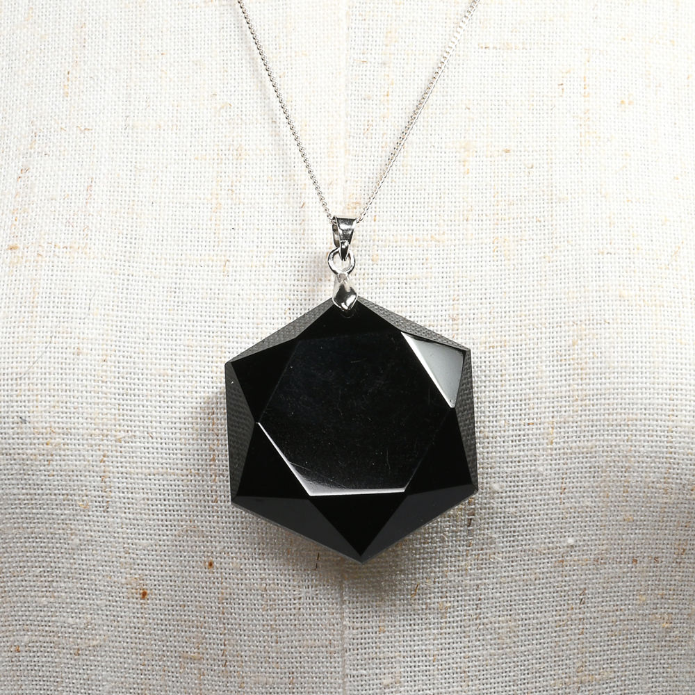 チベット産モリオン 六芒星 ペンダントトップ 30x42x11mm #RD226