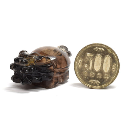 スモーキークォーツ 龍亀 彫刻置物 46x28x20mm #RD265