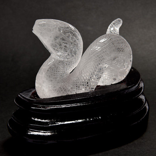 天然水晶『蛇』彫刻置物 110x72x50mm 台座付 #RE014