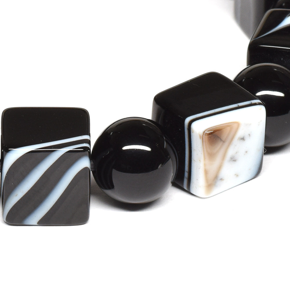 オニキス スクエア＋ラウンドカットビーズ ブレスレット 10+10mm #RE492