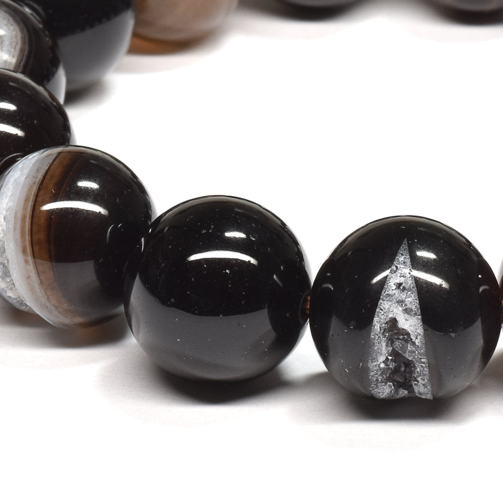笑口アゲート（ブラックアゲート）ブレスレット 14-14.5mm #RH037