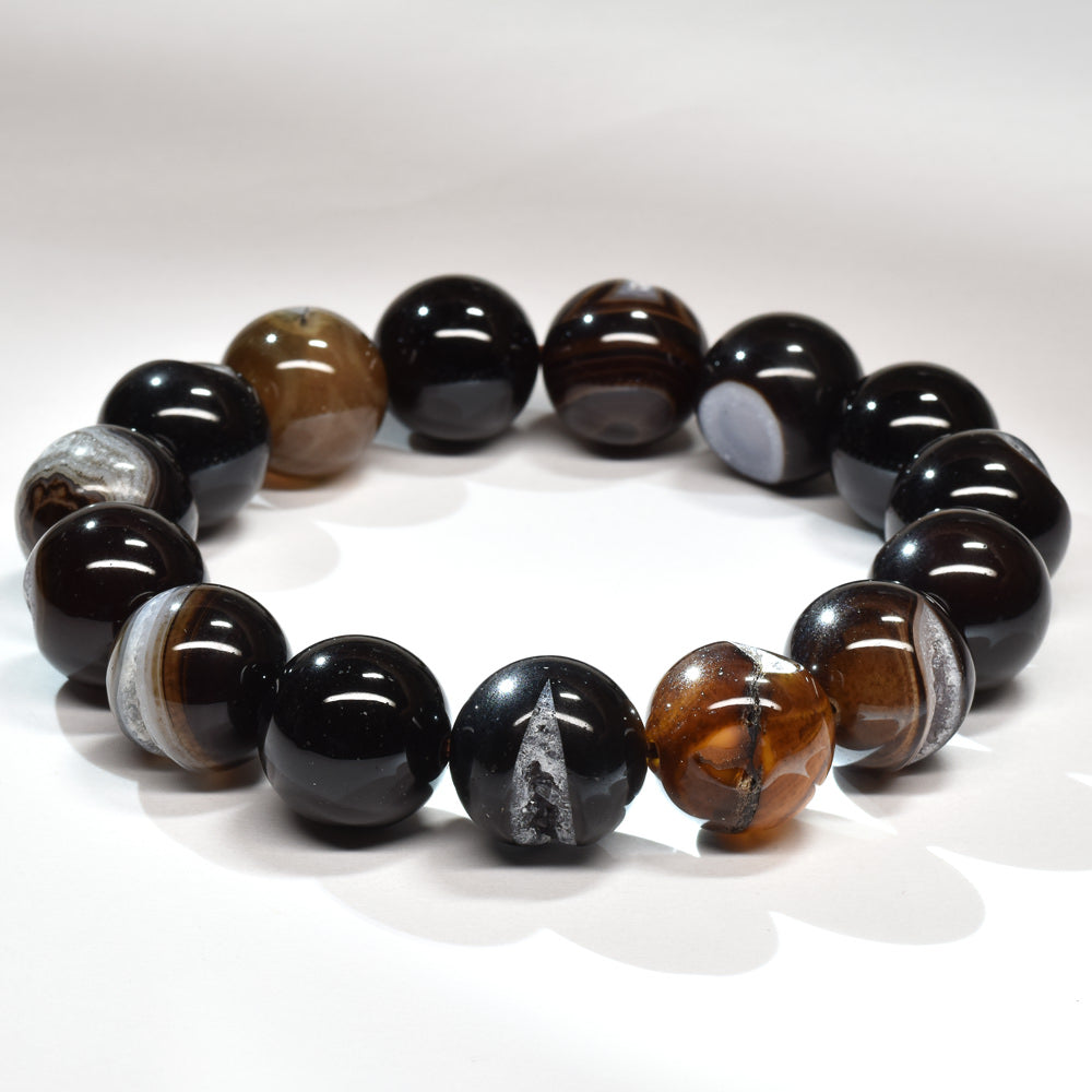 笑口アゲート（ブラックアゲート）ブレスレット 14-14.5mm #RH037