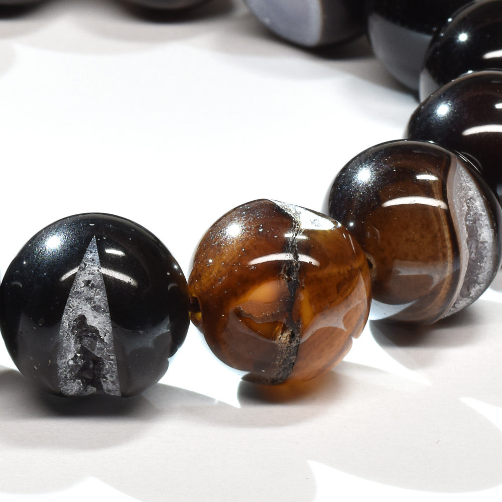 笑口アゲート（ブラックアゲート）ブレスレット 14-14.5mm #RH037