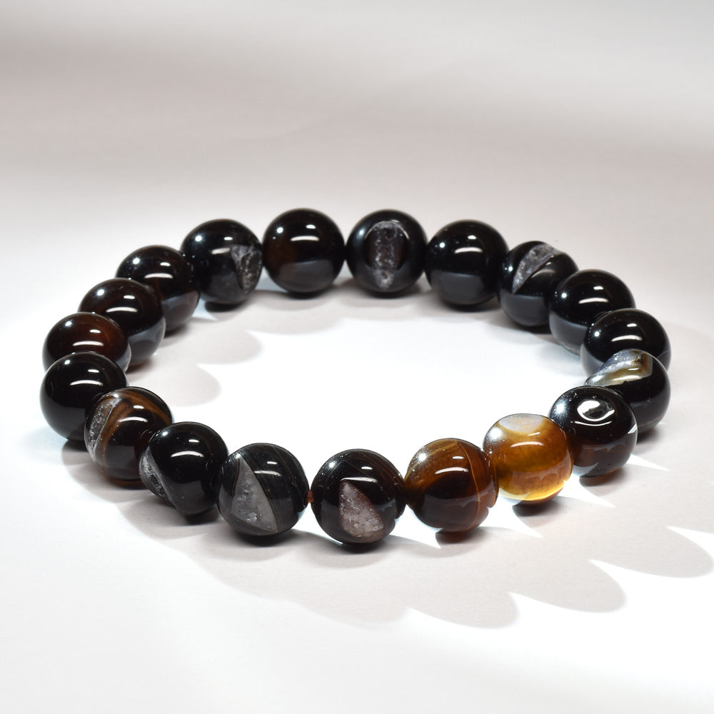 笑口アゲート（ブラックアゲート）ブレスレット 10-10.5mm #RH038
