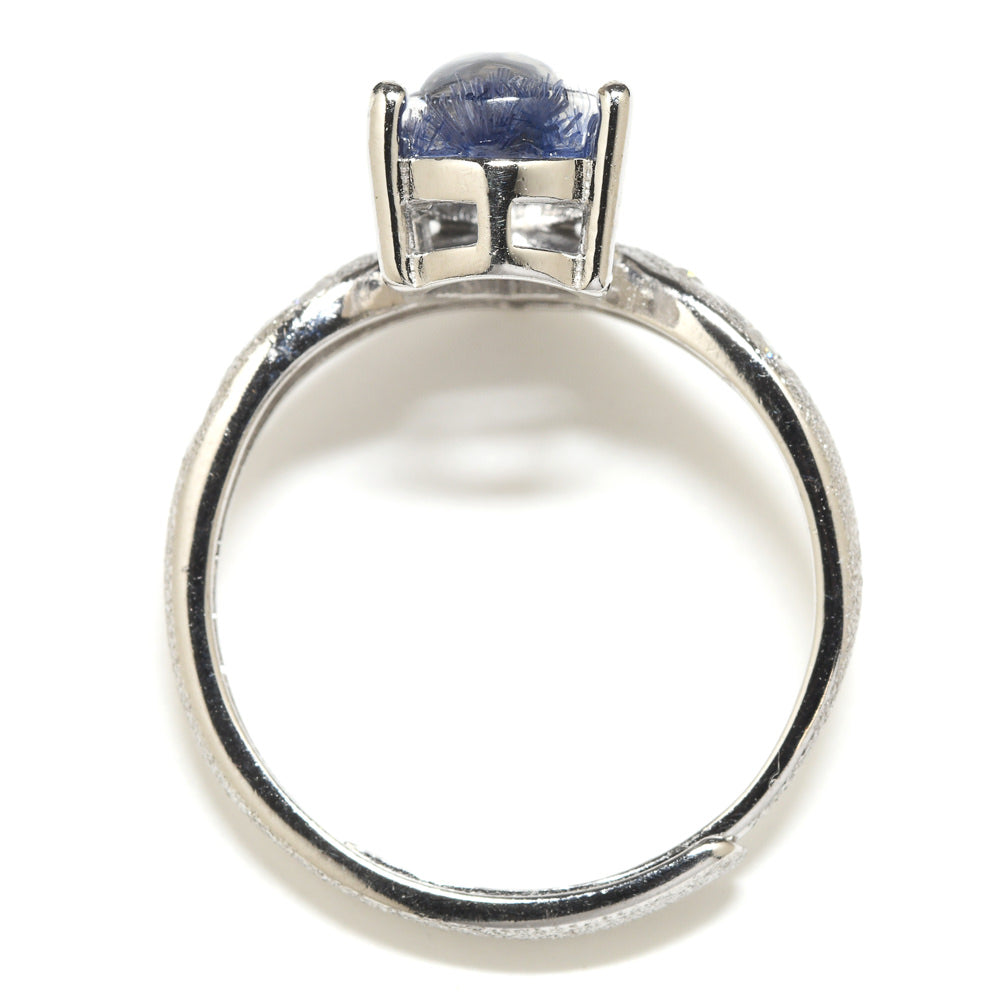デュモルチェライトインクォーツ ペアシェイプ・カボション  リング 14mm #RH039