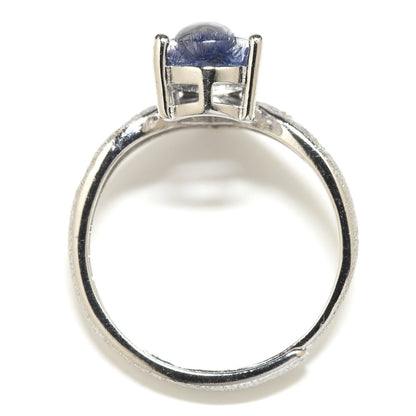 デュモルチェライトインクォーツ ペアシェイプ・カボション  リング 14mm #RH039