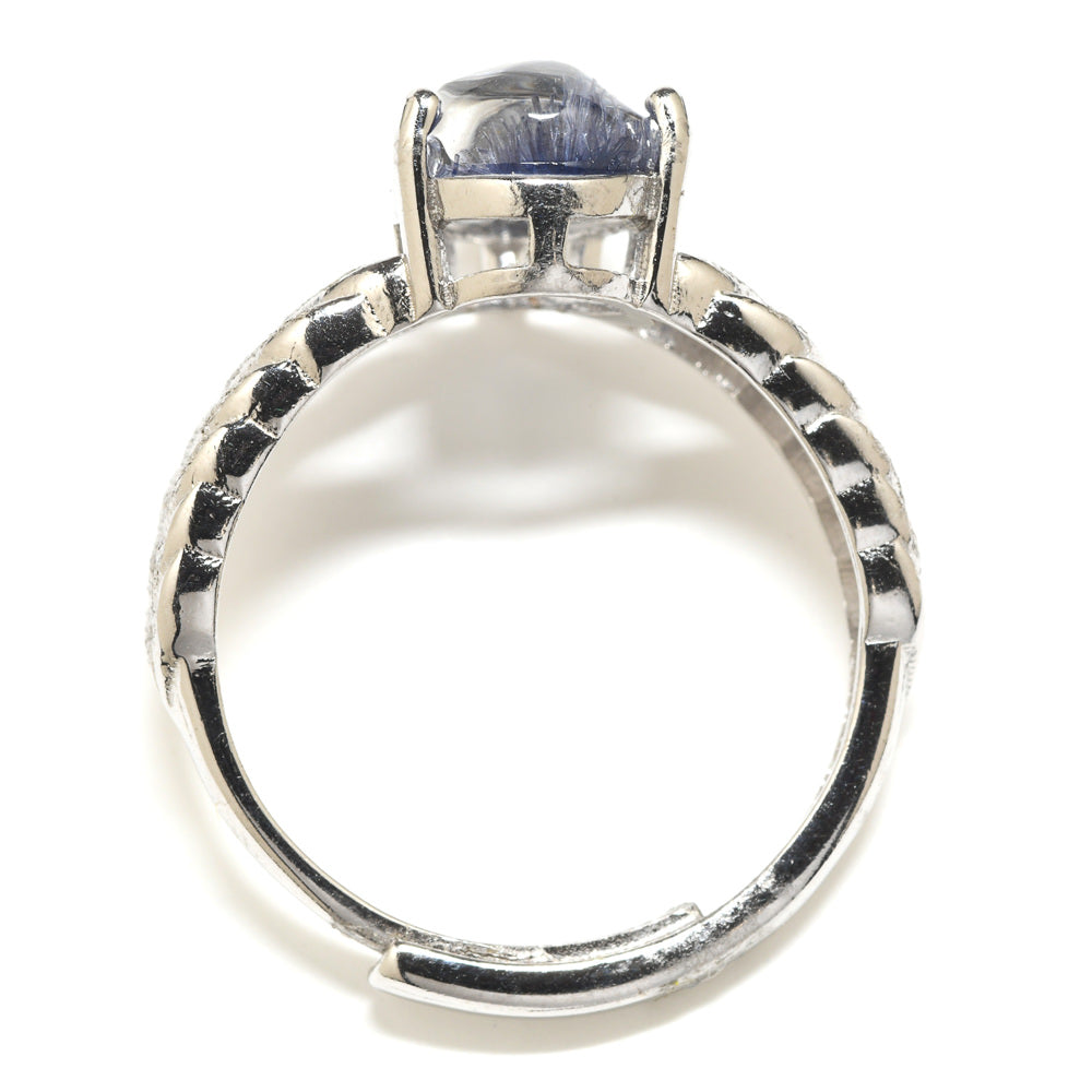 デュモルチェライトインクォーツ ペアシェイプ・カボション  リング 14mm #RH040