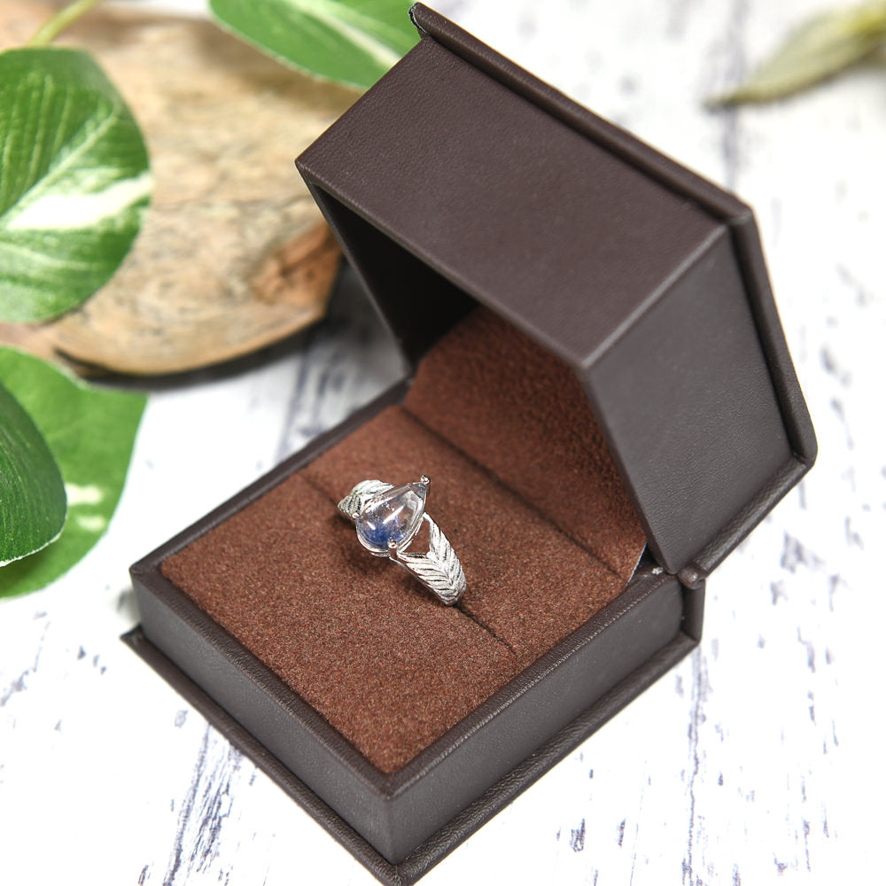 デュモルチェライトインクォーツ ペアシェイプ・カボション  リング 14mm #RH040