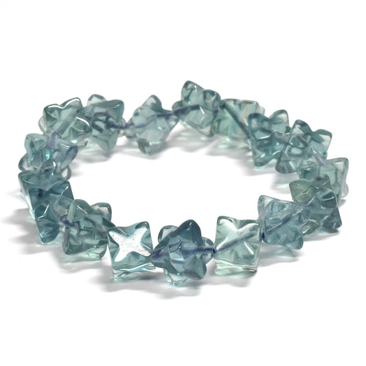 ブルーグリーンフローライト スターダイスカットビーズ ブレスレット 11-12x11-12mm #RJ045