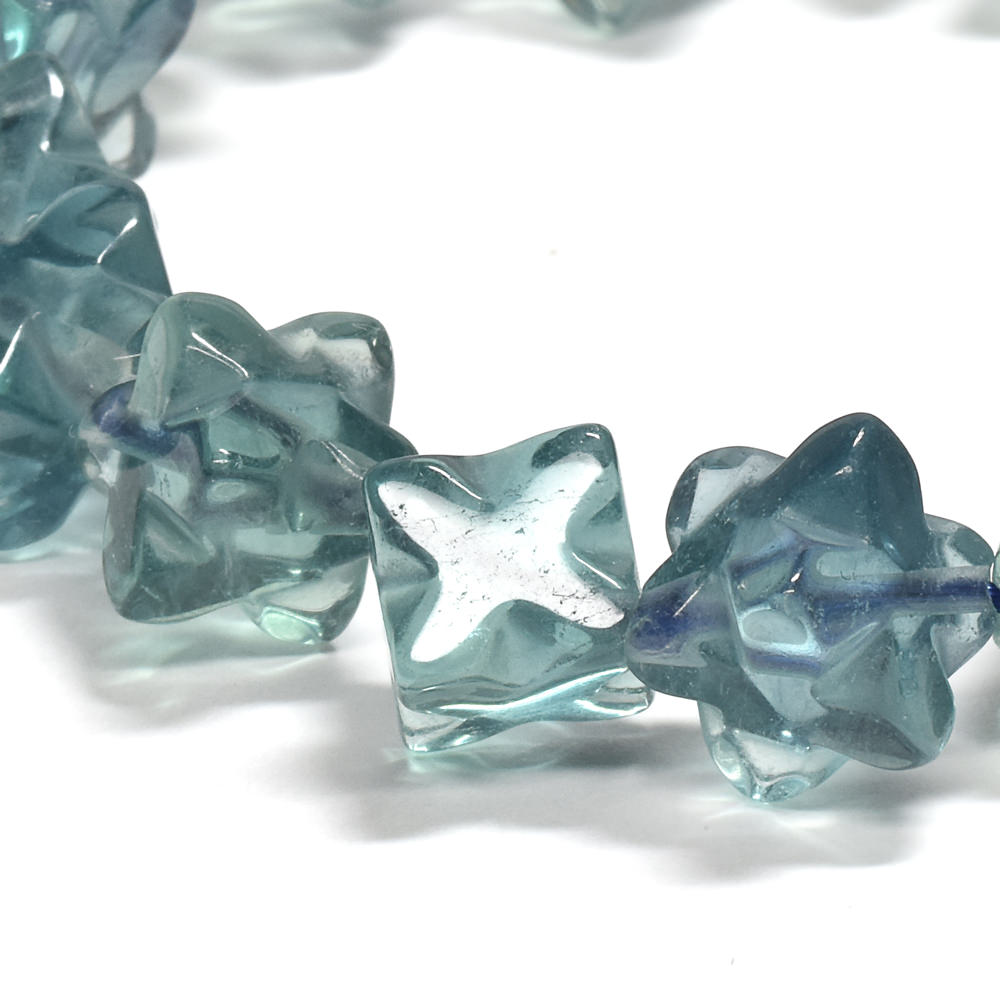 ブルーグリーンフローライト スターダイスカットビーズ ブレスレット 11-12x11-12mm #RJ045