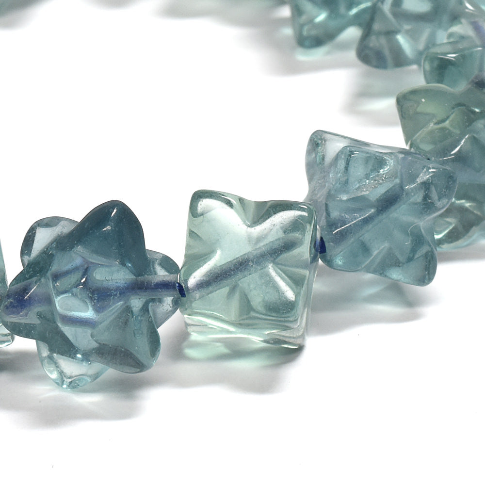 ブルーグリーンフローライト スターダイスカットビーズ ブレスレット 11-12x11-12mm #RJ045