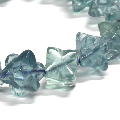 ブルーグリーンフローライト スターダイスカットビーズ ブレスレット 11-12x11-12mm #RJ045