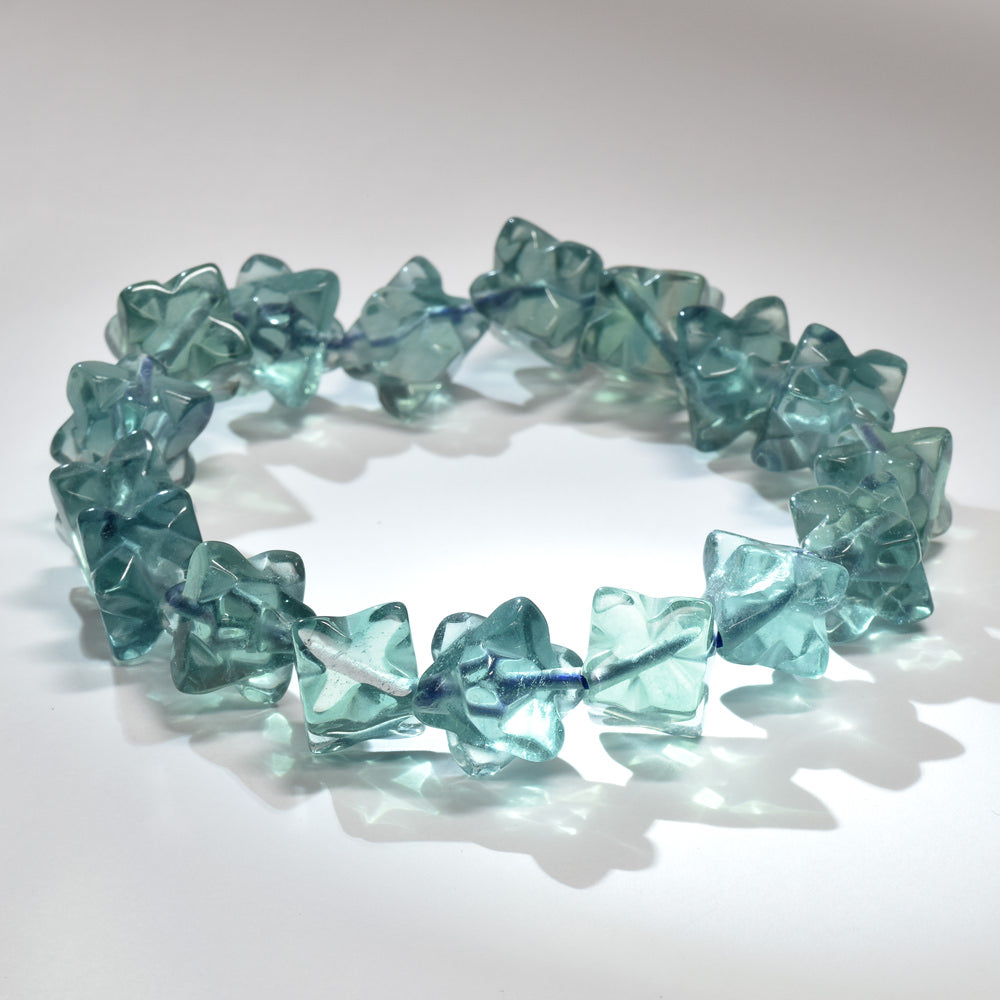 ブルーグリーンフローライト スターダイスカットビーズ ブレスレット 11-12x11-12mm #RJ045