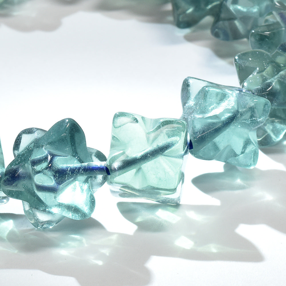 ブルーグリーンフローライト スターダイスカットビーズ ブレスレット 11-12x11-12mm #RJ045