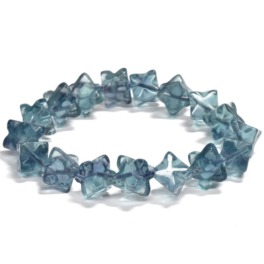 ブルーグリーンフローライト スターダイスカットビーズ ブレスレット 11.5x11.5mm #RJ046