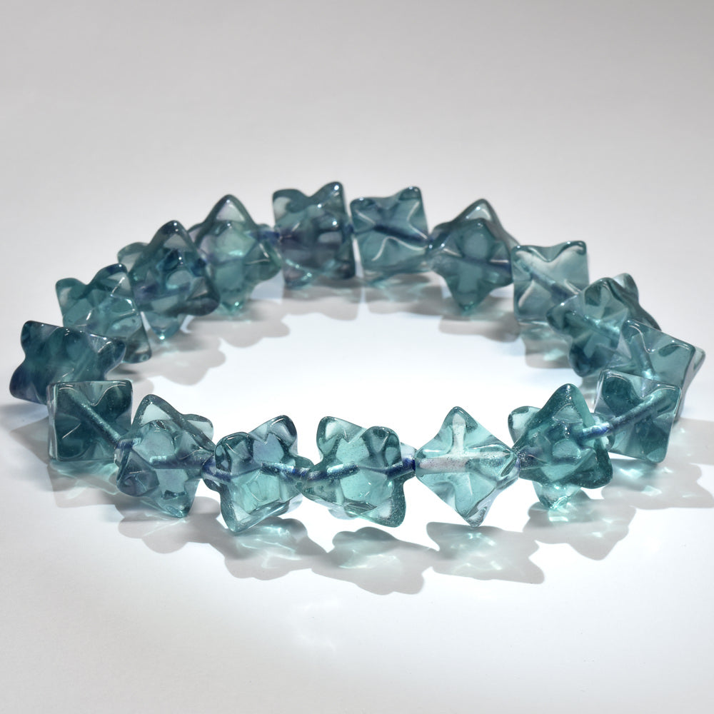ブルーグリーンフローライト スターダイスカットビーズ ブレスレット 11.5x11.5mm #RJ046