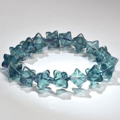 ブルーグリーンフローライト スターダイスカットビーズ ブレスレット 11.5x11.5mm #RJ046
