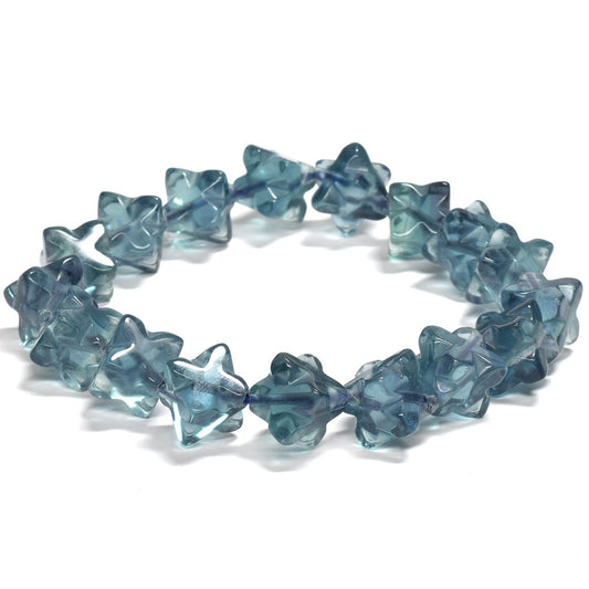 ブルーグリーンフローライト スターダイスカットビーズ ブレスレット 12x12mm #RJ047