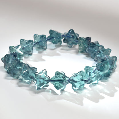 ブルーグリーンフローライト スターダイスカットビーズ ブレスレット 12x12mm #RJ047