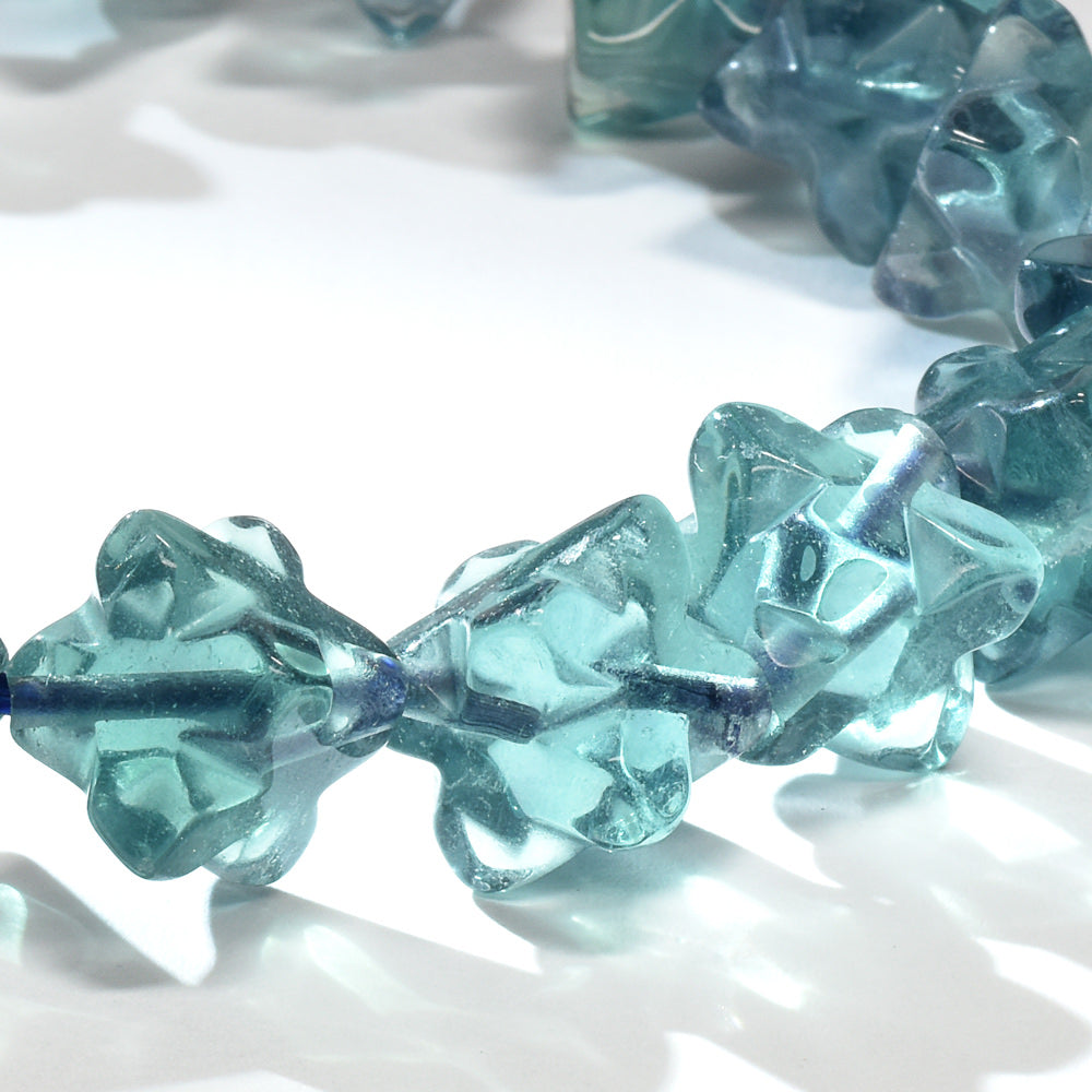 ブルーグリーンフローライト スターダイスカットビーズ ブレスレット 12x12mm #RJ047